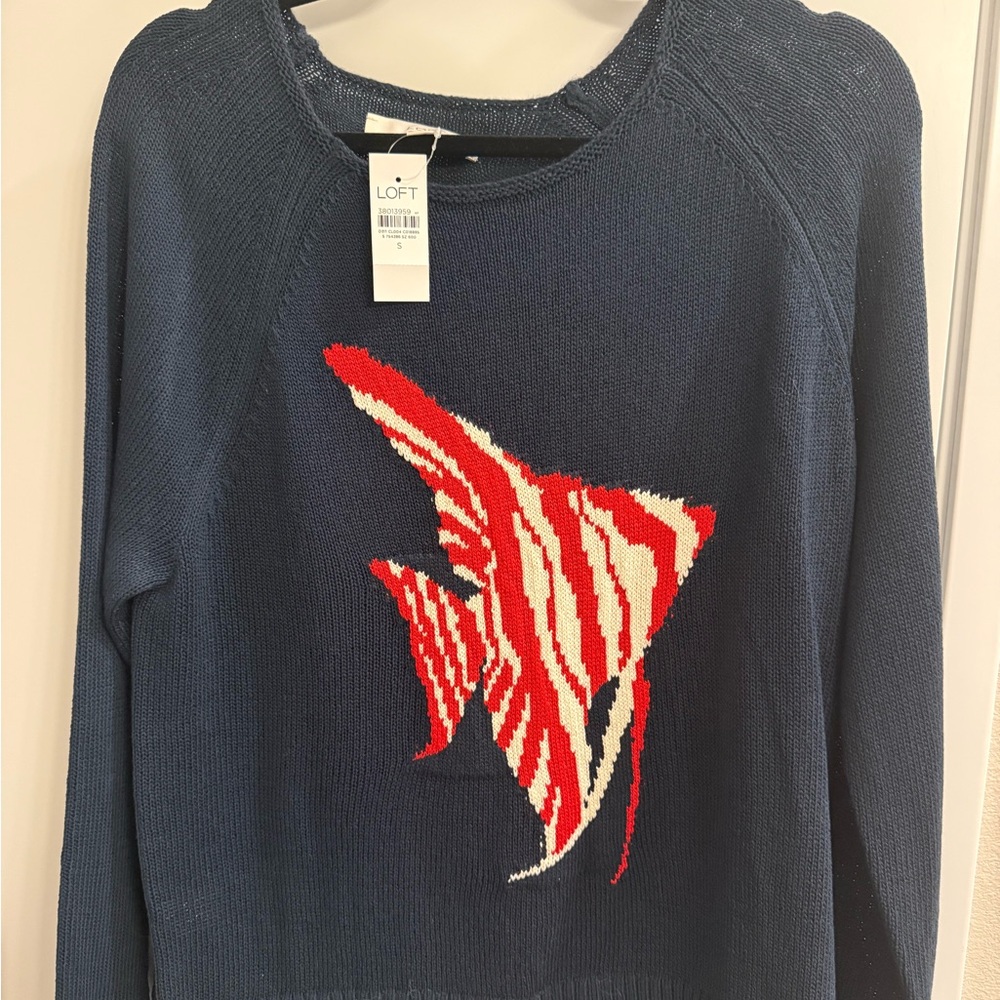 LOFT Navy Sweater with Red and White Design